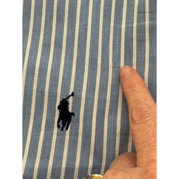 Ralph Lauren Men’s 17 34/35 Stripped Button Down Shirt Classic Fit Cotton Blue - Picture 11 of 12